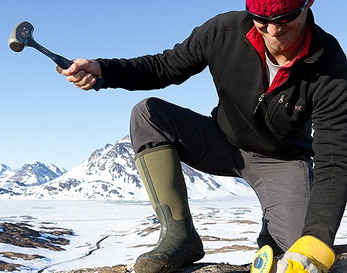 Asst. Prof. of Earth and Environmental Sciences Jeremy Shakun, conducting research on the Greenland ice sheet in 2014