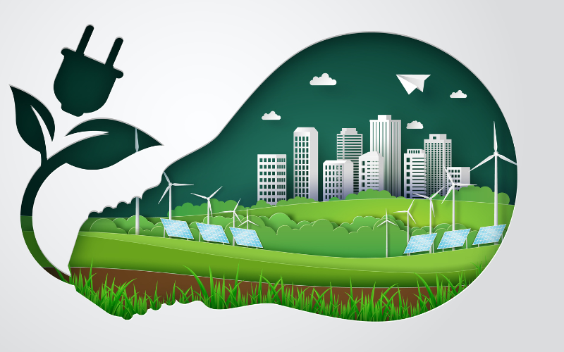 green energy epa Graphic of lightbulb with an ecofriendly city within it