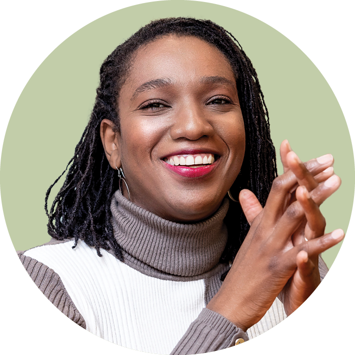 Thamarah Crevecoeur in green circle