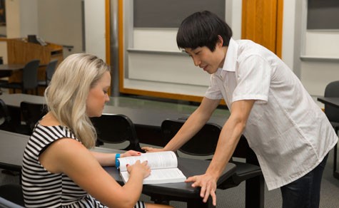 Students studying together in a classroom