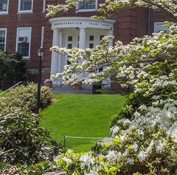 Exterior of Stuart House in the spring