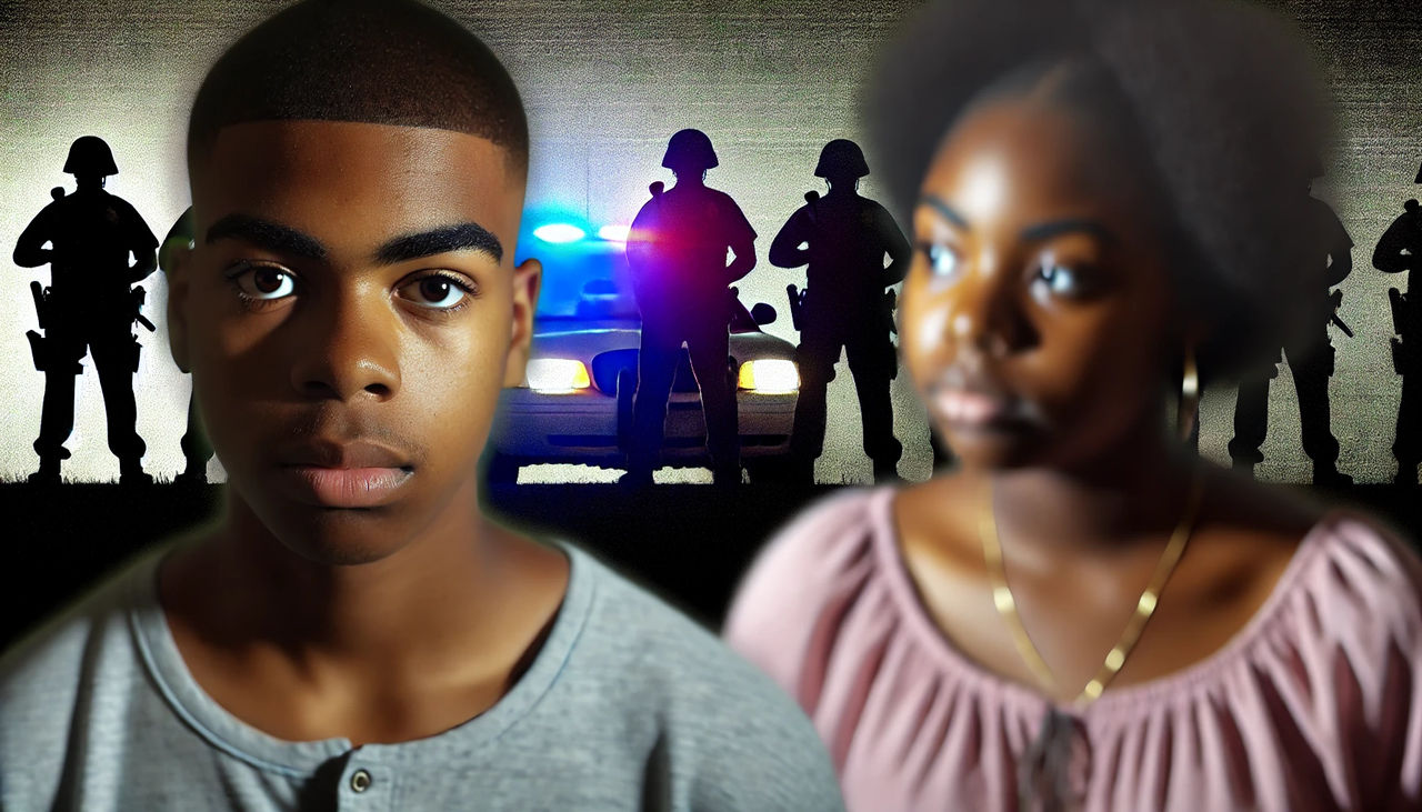 Black youth and police in the background