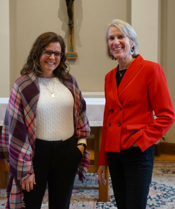 Crista Mahoney, Assistant Director of Spiritual Formation, and Jacqueline Regan, Associate Dean of Student Affairs and Career Services