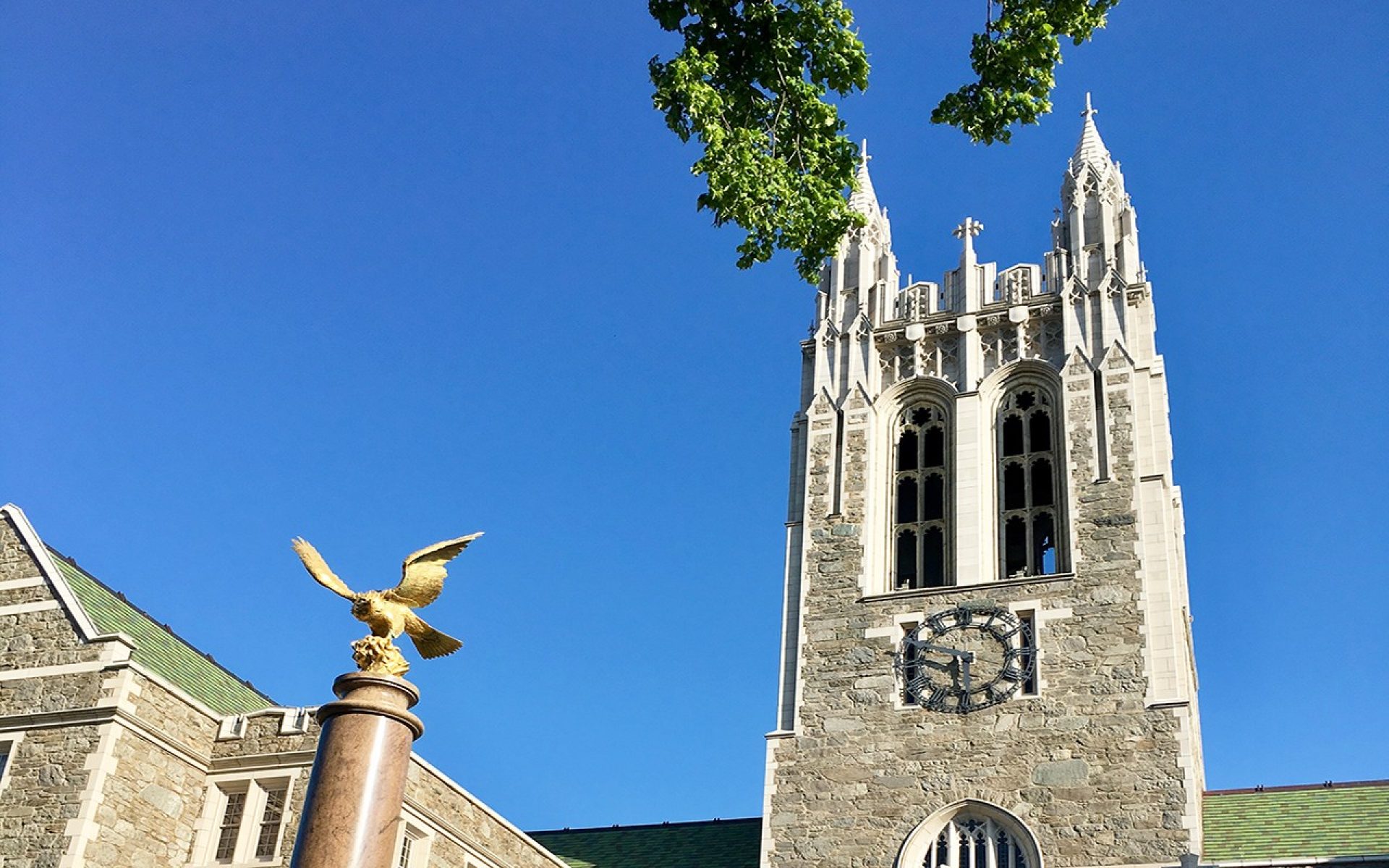 Gasson Hall and eagle statue