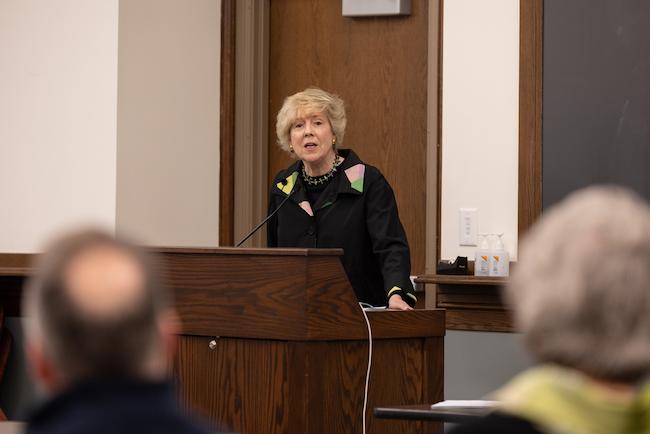 Rev. Nancy Taylor speaking at the podium