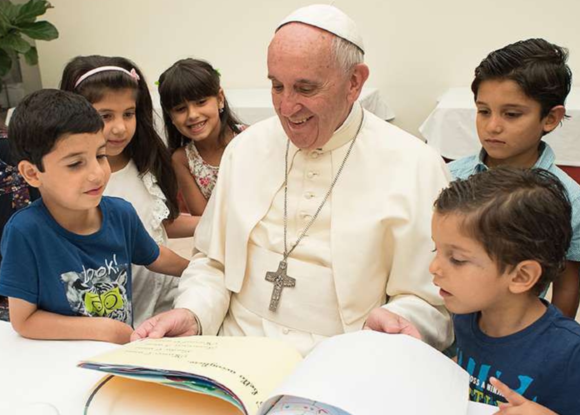 Pope Francis Guiding Light Page Banner  - Pope Francis reading to children C21 article