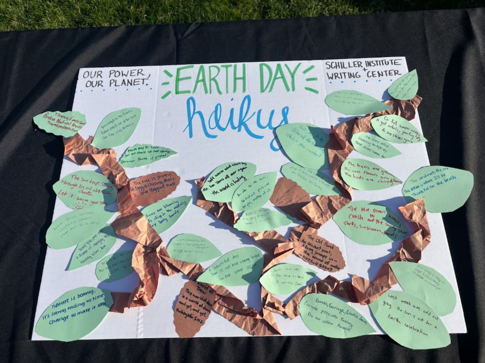 Earthday Haiku Poster with poems written on paper leaves