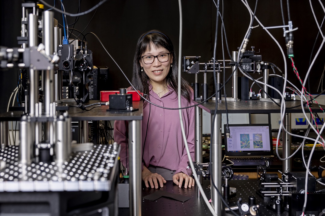 January 10, 2022 -- Qiong Ma, Assistant Professor of Physics, and recent recipient of a National Science Foundation (NSF) Career award. Photographed in Higgins 160 for the 1/20/22 issue of Chronicle.