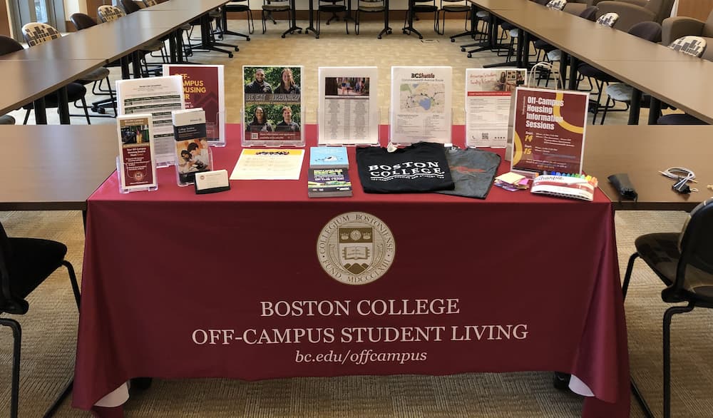 A table full of off campus resources