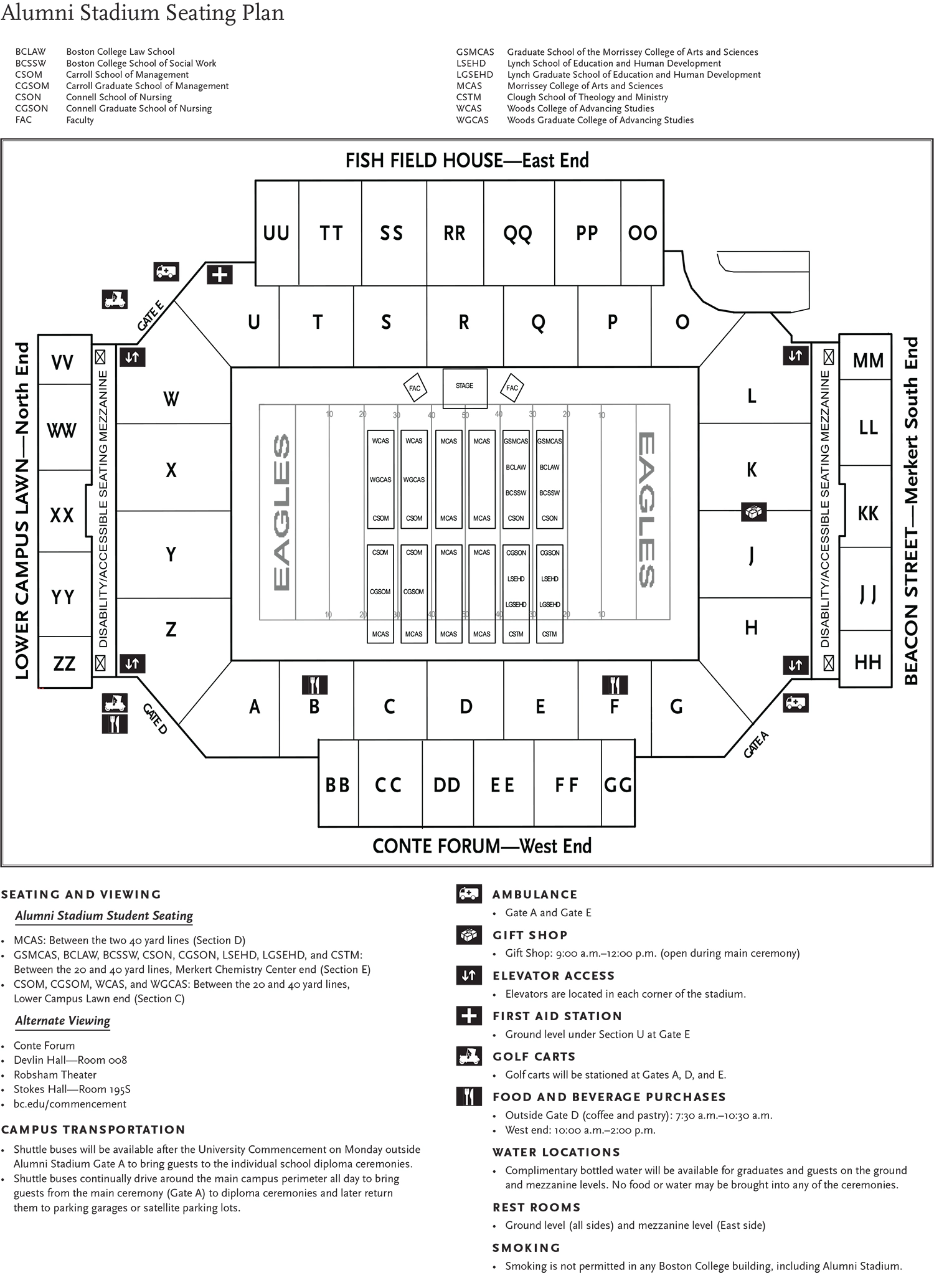 Alumni Stadium seating map for Commencement 2025