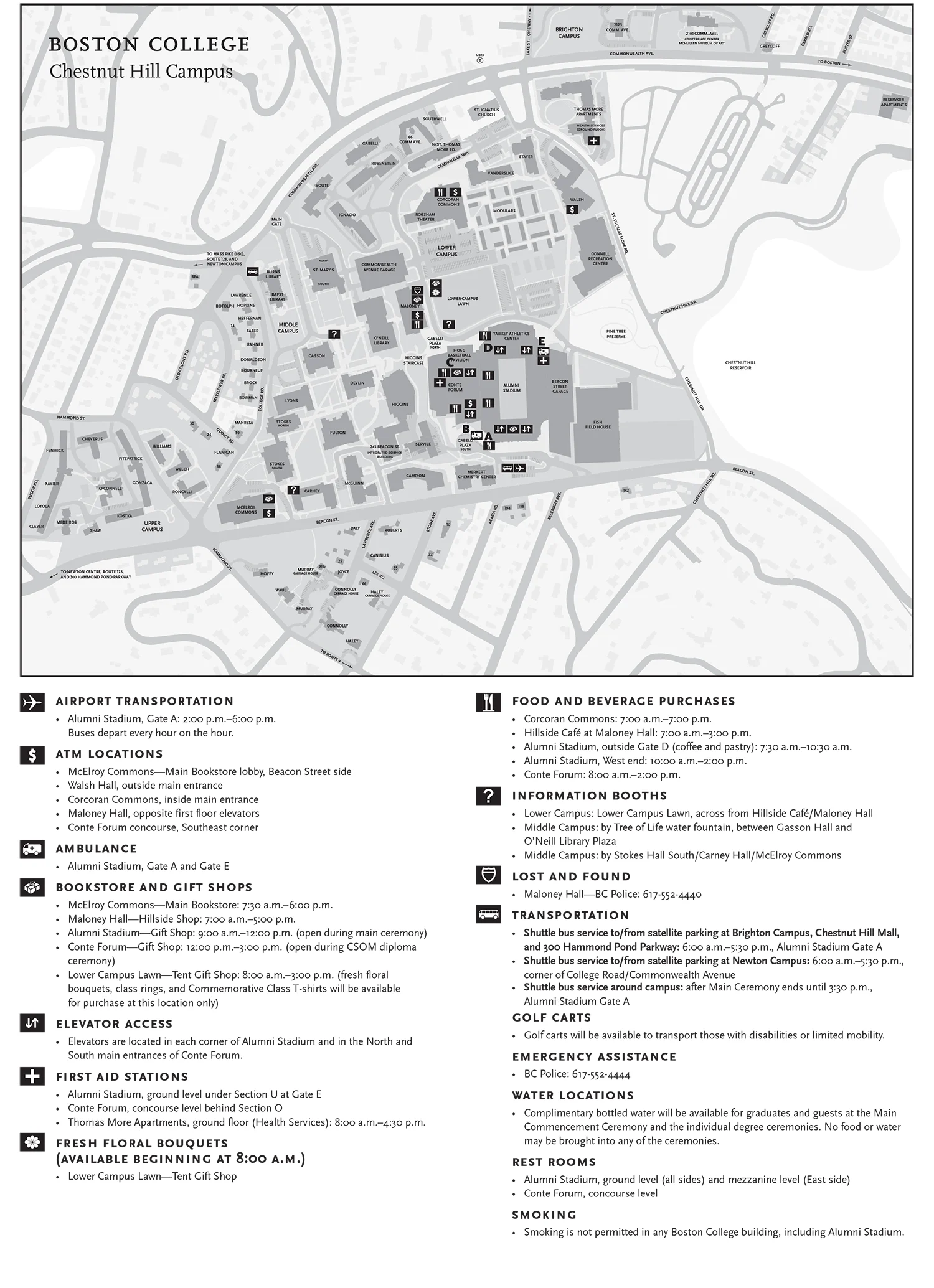 campus amenities map for Commencement 2025