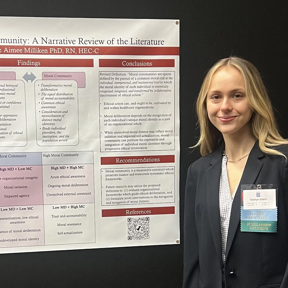 Gaelyn Grant to the right of her poster presentation at the National Nursing Ethics Conference