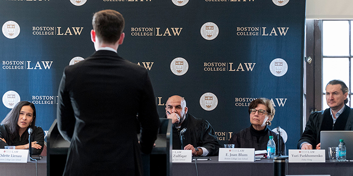 Student faces judges at competition in Barat House