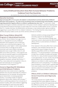 An image of the front cover ofEarly Childhood Education Does Not Increase Behavior Problems: Evidence from Five Countries 