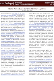An image of the front cover of the A Call to Action: Support of Critical Childcare Legislation