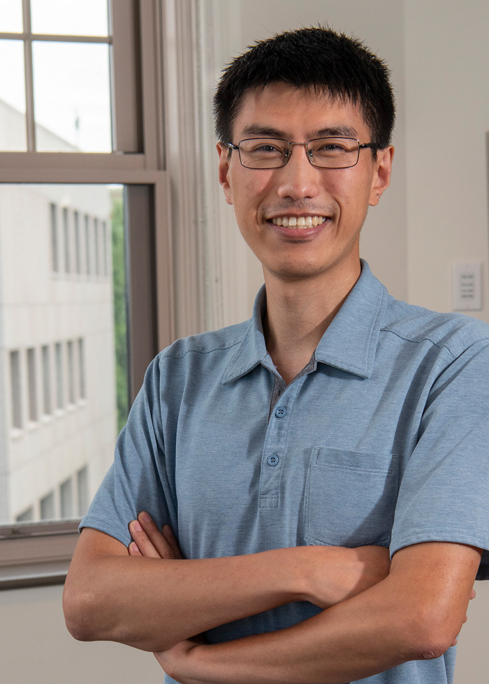 Portrait of Donglai Wei, newly appointed Assist. Prof. (Computer Science) in his office in St. Mary's South 280. Photographed for Kalscheur slideshow and a future issue of Chronicle.