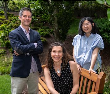 Photo of Dr. Brian Gareau, Dr. Tara Pisani Gareau, and Dr. Lijing Gao, from left to right.