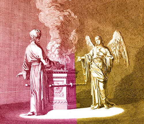 Engraving of the angel visiting Zachariah to announce the birth of John the Baptist