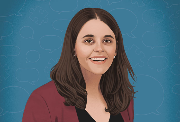 Illustration of Jordyn Zimmerman with vignettes of her advocacy work