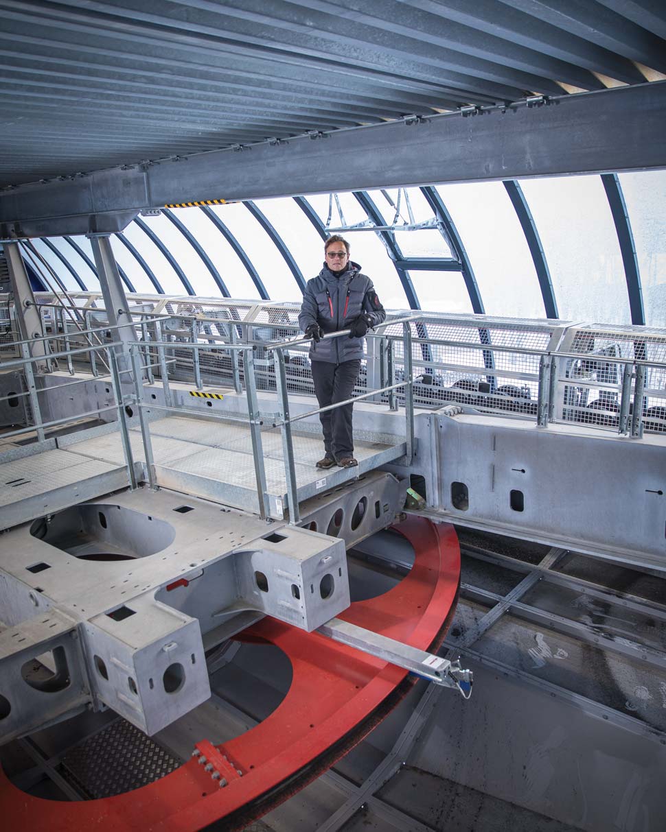 Kircher photographed in the mechanical housing of a chairlift