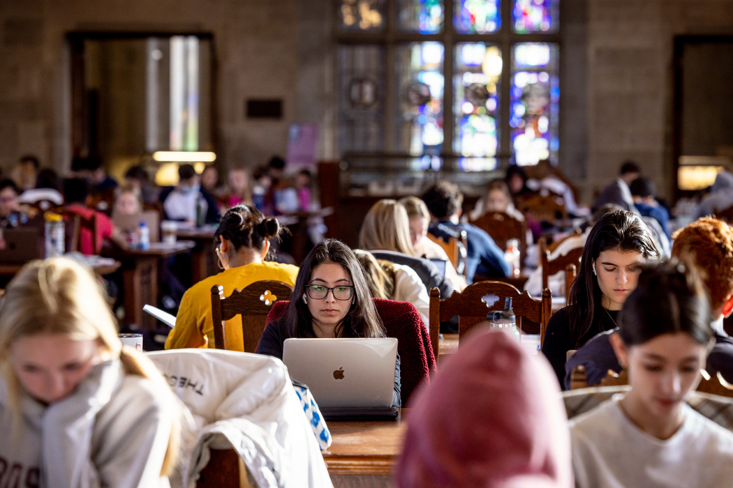 students studying in a library